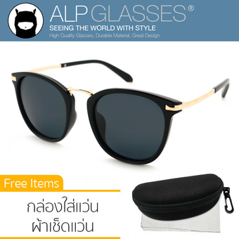 ALP Polarized Sunglasses แว่นกันแดด Vintage Oval Style รุ่น ALP-0019-BKS-BKP (Black/Black)