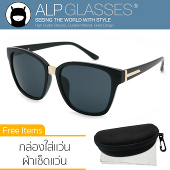 ALP Sunglasses แว่นกันแดด Oversized Style รุ่น ALP-0038-BKS-BK (Black/Black)