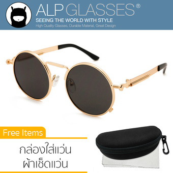 ALP Sunglasses แว่นกันแดด Vintage Round Style รุ่น ALP-0029-GDT-BK (Gold/Black)