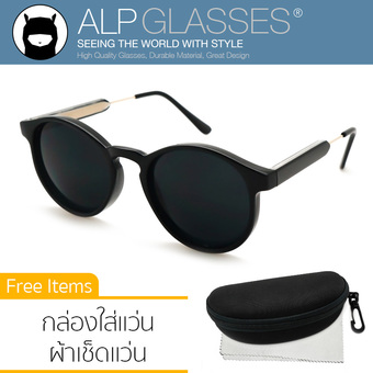 ALP Sunglasses แว่นกันแดด Vintage Oval Style รุ่น ALP-0015-BKS-BK (Black/Black)