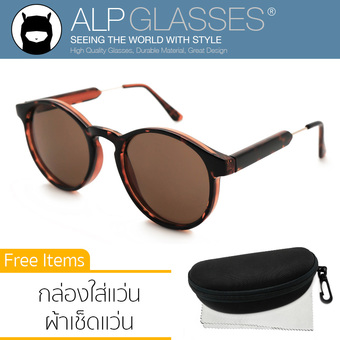 ALP Sunglasses แว่นกันแดด Vintage Oval Style รุ่น ALP-0015-BRCH-BR (Brown/Brown)