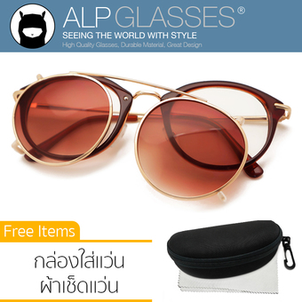 ALP Sunglasses แว่นกันแดด Vintage Style รุ่น ALP-D002-BRC-BRG (Brown/Clear)