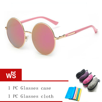 Hot Vintage Round lens Sunglassesแว่นกันแดดทรงกลม เลนส์โพลาไรส์ รุ่นPink ฟรี 1 PC Glasses case+1PC Glasses clotha