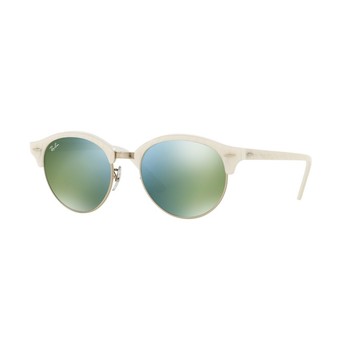 Ray-Ban แว่นกันแดด รุ่น Clubround RB4246 - Top Wrinkled White On White (988/2X) Size 51 Green Mirror Green