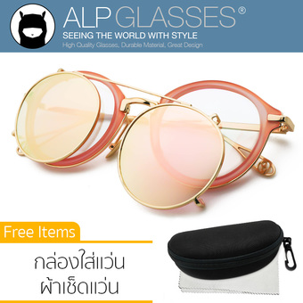 ALP Sunglasses แว่นกันแดด Vintage Style รุ่น ALP-D001-PKC-GD (Pink/Clear)