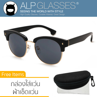 ALP Sunglasses แว่นกันแดด Clubmaster Style รุ่น ALP-0028-BKS-BK (Black/Black)
