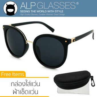 ALP Polarized Sunglasses แว่นกันแดด Round Oversized Style รุ่น ALP-0058-BKS-BKP (Black/Black)