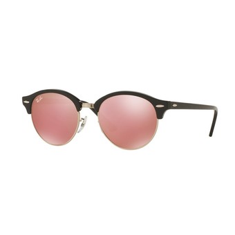 Ray-Ban แว่นกันแดด รุ่น Clubround RB4246 - Top Wrinkled Black On Black (1197Z2) Size 51 Brown Mirror Pink