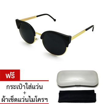 LUCIA ROUND FRAME CAT EYE SUNGLASSES แว่นกันแดด รุ่น LC9237-313 (Black)