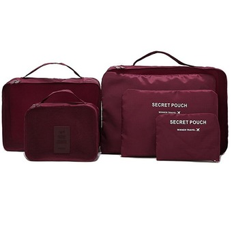 TravelGear24 กระเป๋าจัดระเบียบเสื้อผ้าสำหรับเดินทาง 6 sets travel Organizers Packing Cubes Luggage Organizers Compression Pouches - Wine Red (เซ็ท 6 ชิ้น)