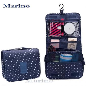 Marino กระเป๋า กระเป๋าเครื่องสำอาง กระเป๋าจัดเก็บอุปกรณ์ในห้องน้ำ (ลายจุด) No.0192 - D.Blue