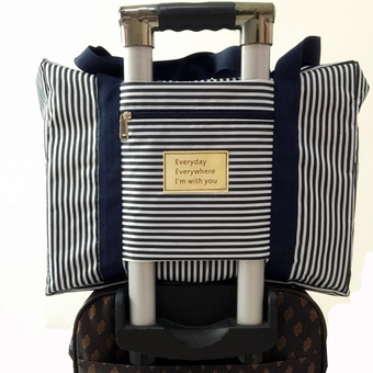 TravelGear24 New Design กระเป๋าเดินทางแบบพับได้ ลายทาง (Navy/สีน้ำเงิน) ล็อกกับกระเป๋าเดินทางได้ Travel Strip Foldable Bag กระเป๋าพับได้ Duffle Bag Folding Luggage