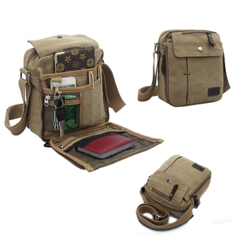 ETOP Men Vintage Canvas Multifunction Travel Satchel / Messenger Shoulder Bag (Khaki) - Intl