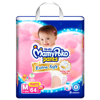 Mamy Poko ขายยกลัง! กางเกงผ้าอ้อม Extra Soft ไซส์ M 64 ชิ้น สำหรับเด็กหญิง 3 แพ็ค (ทั้งหมด 192 ชิ้น)