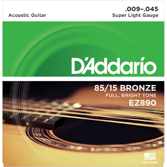 D&#039;Addario สายชุดกีตาร์โปร่ง D&#039;Addario 85/15 Bronze Light No 009-.045 SUPER LIGHT GRUGE รุ่น EZ890