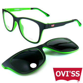 OVI&#039;SS แว่นตา รุ่น 1025 สีดำตัดเขียว มีคลิปแม่เหล็ก เลนส์กันแดด + เบาและยืดหยุ่นสูง (B-Uitem)