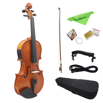  4/4 Full Size Natural Acoustic EQ Violin Fiddle Solid Wood Spruce Face Board with 6.35mm 1/4&quot; Connector Wire Shoulder Rest Bow Rosin String Clean Cloth Hard Case Outdoorfree (Intl)&quot;
