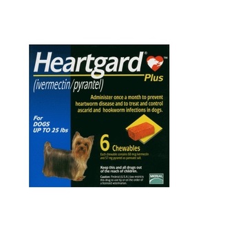 Heartgard plus ยากินป้องกันพยาธิหนอนหัวใน up to 25lbs จำนวน 6 ก้อน ( 1 กล่อง )