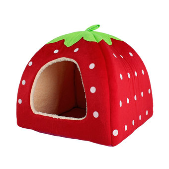 Leegoal Red Strawberry Pet House Bed With Warm Plush Pad (L)