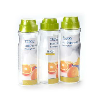 Tesco เทสโก้ กระบอกน้ำกลม 3 ชิ้น/แพ็ค - สีเขียว