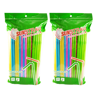 Sun Straw หลอดงอได้ สีหวาน DIA 8 - 2 แพ็ค(แพ็ค 100 ชิ้น รวม 200 ชิ้น)