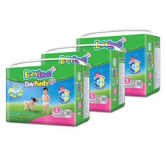 ขายยกลัง ! BABYLOVE เบบี้เลิฟ กางเกงผ้าอ้อมเด็ก เดย์แพ้นส์ ซุปเปอร์จัมโบ้ S 78 ชิ้น (รวม 3แพ็ค ทั้งหมด 234 ชิ้น)
