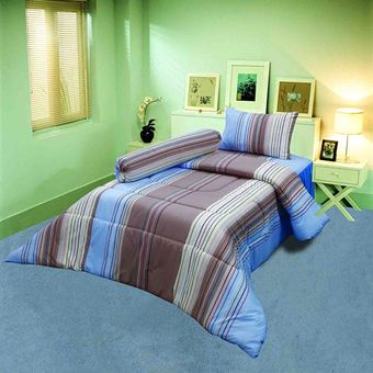 Satin ซาตินผ้าปู3.5ฟุต 3ชิ้น รุ่นD 21 (ครีม ฟ้า )