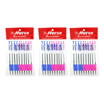 Horse ตราม้า ปากกาลูกลื่น H-301 สีน้ำเงิน - 3 แพ็ค