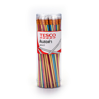 Tesco เทสโก้ ดินสอดำ HB มียางลบ ลายริ้ว PACK 50 PCS
