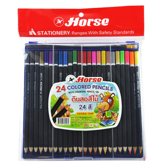 Horse ตราม้า สีไม้ยาว 24 สี ด้ามดำ กล่องพลาสติก