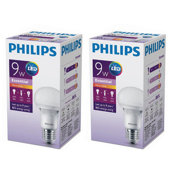 PHILIPS หลอดแอลอีดี รุ่น เอสเซนเชียล ขนาด 9 วัตต์ แสง วอมไวท์ (ซื้อคู่ลดพิเศษ!!!)