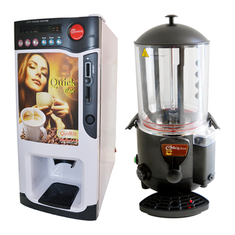 Qualitat Quick Cafe Automatic Vending Coffee Machine CF316C เครื่องขายกาแฟอัตโนมัติแบบหยอดเหรียญ 3 หัวจ่าย ระบบร้อน-เย็น+Qualitat Hot Machine HC10R เครื่องอุ่นร้อน