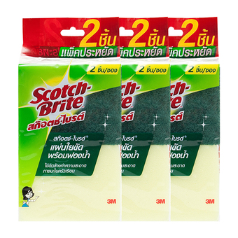 3M Scotch-Brite ฟองน้ำเล็ก 3X4 นิ้ว แพ็คคู่ (3 แพ็ค)