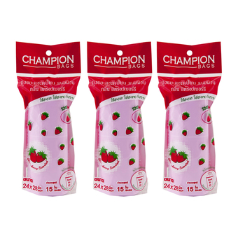 Champion ถุงขยะแบบม้วน กลิ่นสตรอเบอรี่ 24x28 นิ้ว 15ใบ(3 แพ็ค)