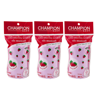 Champion ถุงขยะแบบม้วน กลิ่นสตรอเบอร์รี่ 18x20 นิ้ว 30ใบ (3 แพ็ค)