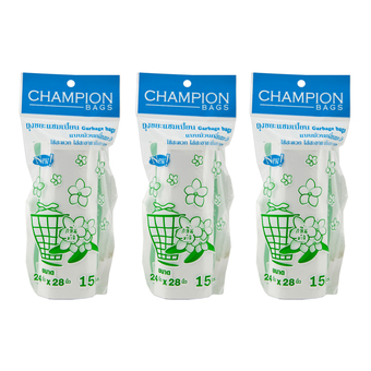 Champion ถุงขยะแบบม้วน กลิ่นมะลิ 24x28 นิ้ว 15ใบ(3 แพ็ค)