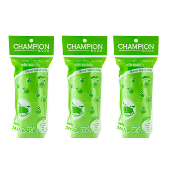 Champion ถุงขยะแบบม้วน กลิ่นแอปเปิล 24x28 นิ้้ว 15ใบ (3 แพ็ค)