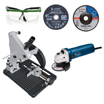 BOSCH เครื่องเจียร 4 นิ้ว gws060 + แท่นจับเครื่องเจียร์ + แว่นตากันสะเก็ด + ใบตัด 4 + ใบเจียร 4""