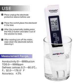 Yika 3 In 1 Function Water Conductivity Quality Temperature Measurement Tester Pen (White)