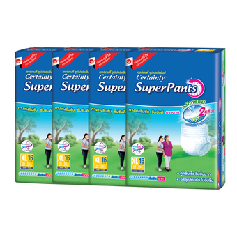 กางเกงซึมซับ เซอร์เทนตี้ ซุปเปอร์แพ้นส์ ไซส์XL 16 (ขายยกลัง4แพ็ค- 64ชิ้น)