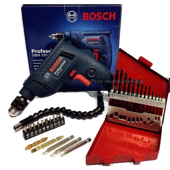 BOSCHสว่านไฟฟ้า2หุน รุ่นGBM320 + ข้อต่ออ่อน+ดอกไขควง20ชิ้น+C/Pดอกสว่าน เจาะเหล็ก13ตัว/ชุด