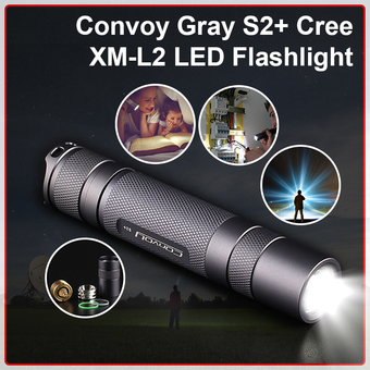 Convoy ไฟฉาย 490LM Gray S2+ Cree XM-L2 LED Flashlight Lamp Cool White 6500-7000K + 18650 Battery 