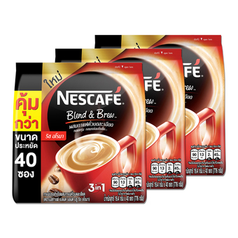 NESCAFE เนสกาแฟ กาแฟปรุงสำเร็จ เบลนด์แอนด์บลูริชอะโรมา19.4 กรัม X40 ซอง (แพ็ค 3 ห่อ)