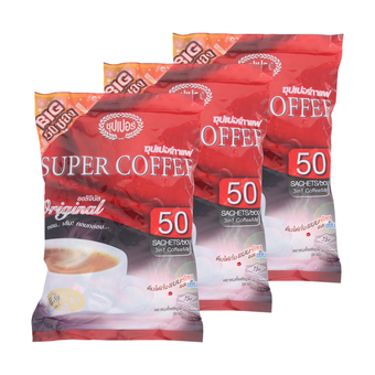 SUPER ซูเปอร์ กาแฟปรุงสำเร็จ 3IN1 คอฟฟี่มิกซ์ 20 กรัม x 50 ซอง (รวม 3 แพ็ค ทั้งหมด 150 ซอง)