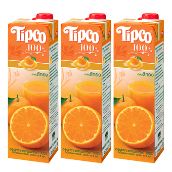 TIPCO ทิปโก้ น้ำส้มสีทอง 100% 1000 มล. (แพ็ค 3 กล่อง)