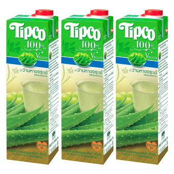 TIPCO ทิปโก้ น้ำว่านหางจระเข้ ผสมน้ำองุ่นขาว 100% 1000 มล. (แพ็ค 3 กล่อง)