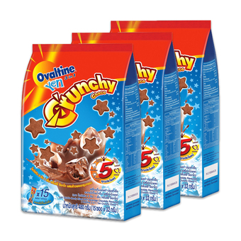 OVALTINE โอวัลติน เครื่องดื่มมอลต์สกัดรสช็อกโกแลต สูตรเย็น ครั้นช์ชี่ ช็อกโก 32 กรัม แพ็ค 15 ซอง (รวม 3 แพ็ค ทั้งหมด 45 ซอง)