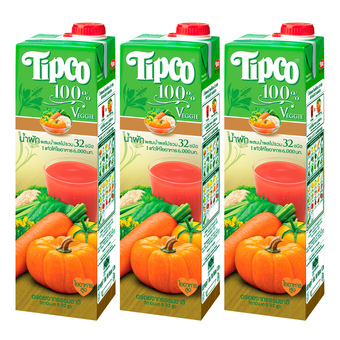 TIPCO ทิปโก้ น้ำผักผสมน้ำผลไม้รวม 32 ชนิด 100% 1000 มล. (แพ็ค 3 กล่อง)