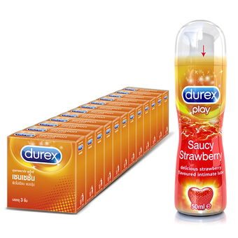 Durex Wholesale Pack Sensation Condom 3&#039;s x12 box &amp; Play Strawberry 50ml ดูเร็กซ์ ขายส่งยกแพ็ค ถุงยางอนามัย เซนเซชั่น แบบ 3 ชิ้น 12 กล่อง &amp; เจลหล่อลื่น เพลย์ สตรอเบอรี่ 50มล.