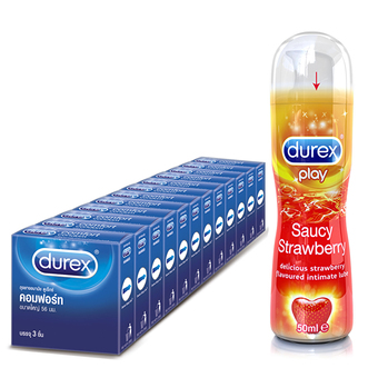 Durex Wholesale Pack Comfort Condom 3&#039;s x12 box &amp; Play Strawberry 50ml ดูเร็กซ์ ขายส่งยกแพ็ค ถุงยางอนามัย คอมฟอร์ท แบบ 3 ชิ้น 12 กล่อง &amp;เจลหล่อลื่น เพลย์ สตรอเบอรี่ 50มล.